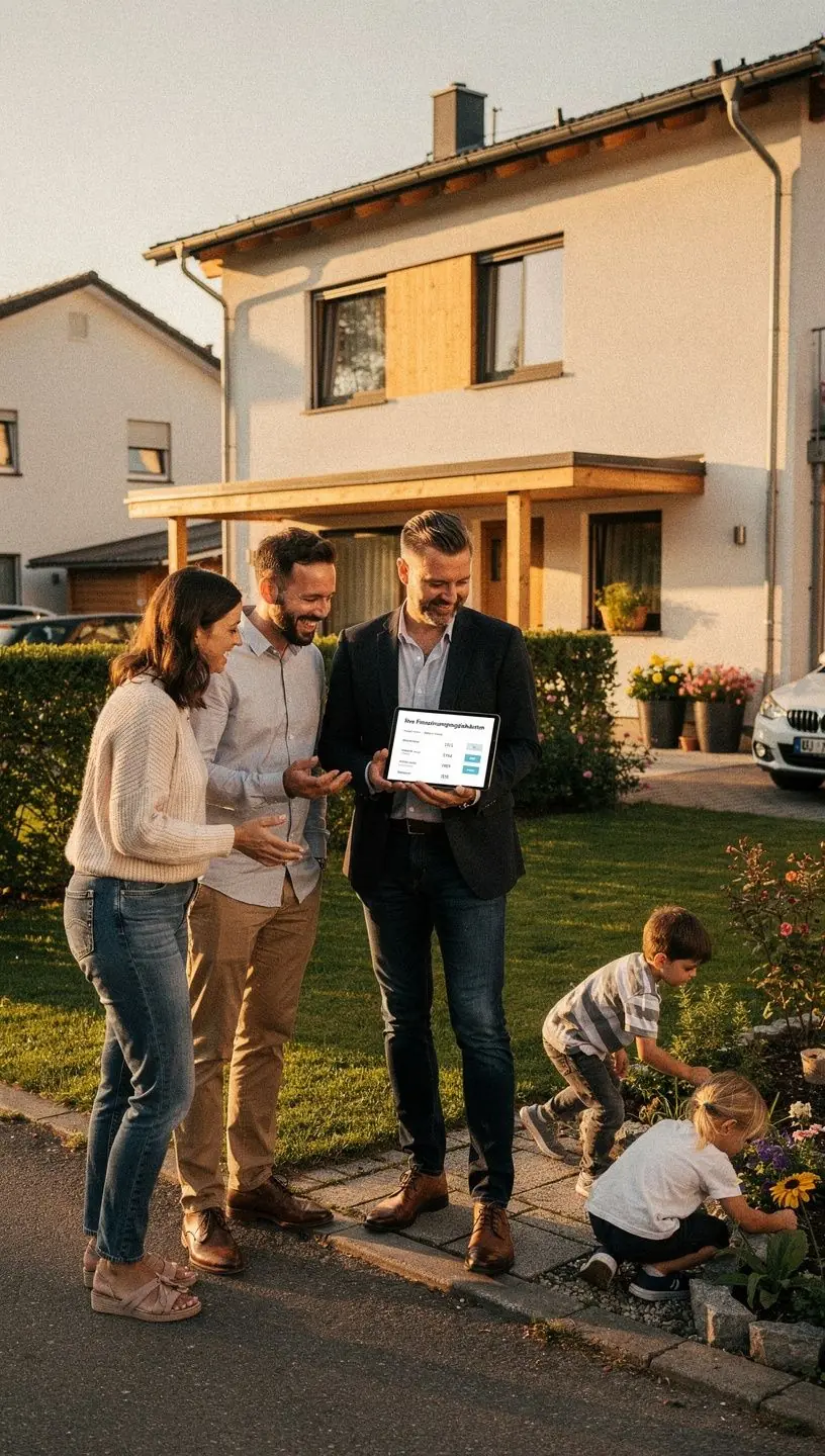 Verschiedene Schlüssel auf einem Tisch neben einem Modellhaus als Symbol für Immobilieneigentum.